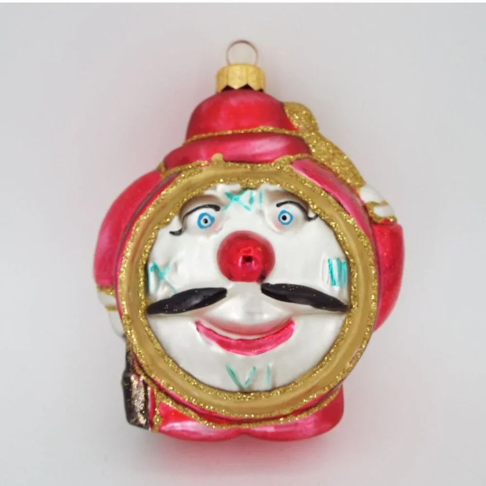 Vintage Glass Anthropomorphic Clock Ornament Made in Poland